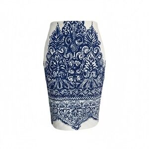 J.Crew No. 2 Pencil Skirt Blue White Baroque Print Lined Cotton Blend Women's 00